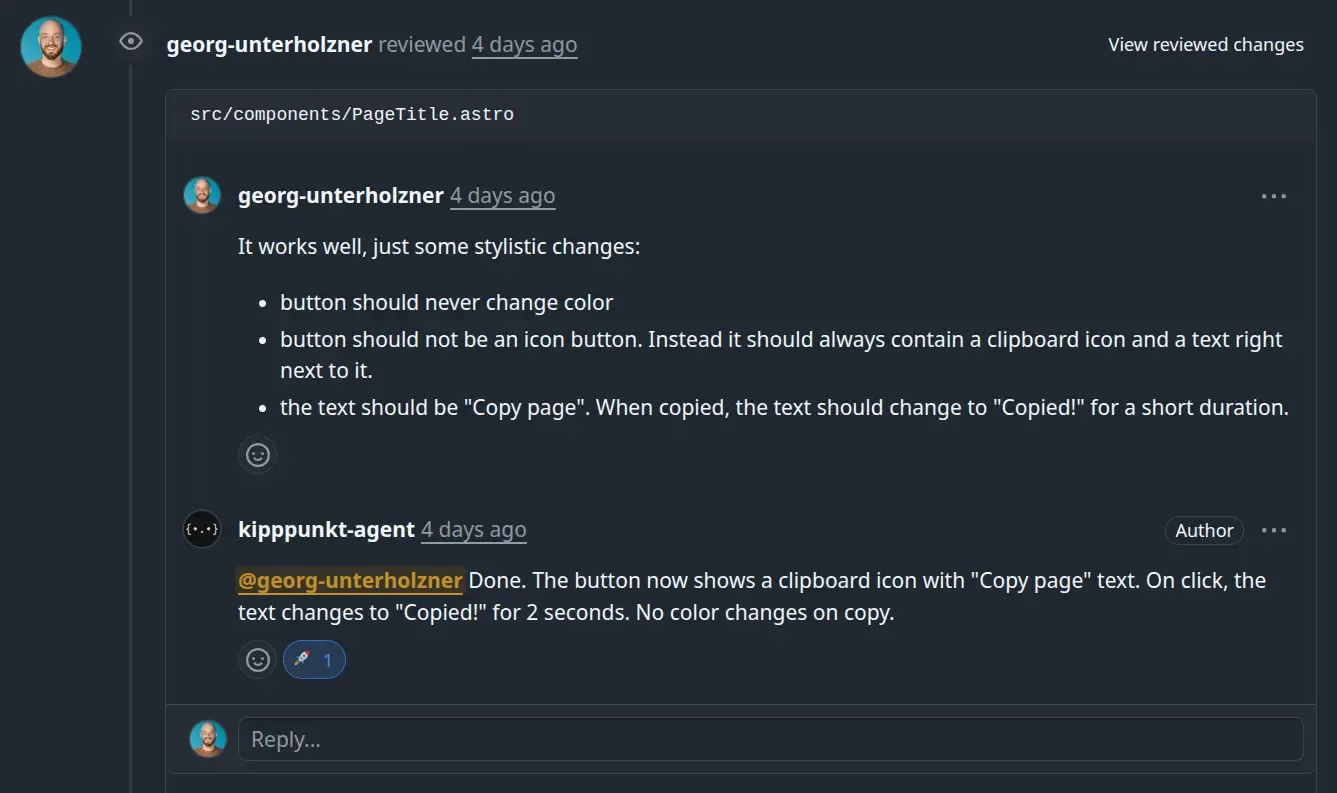 Code review and agent reaction